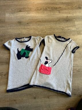Set of 2 Gymboree Gray Knit Girls' Dresses with Navy Trim, girl twin dresses